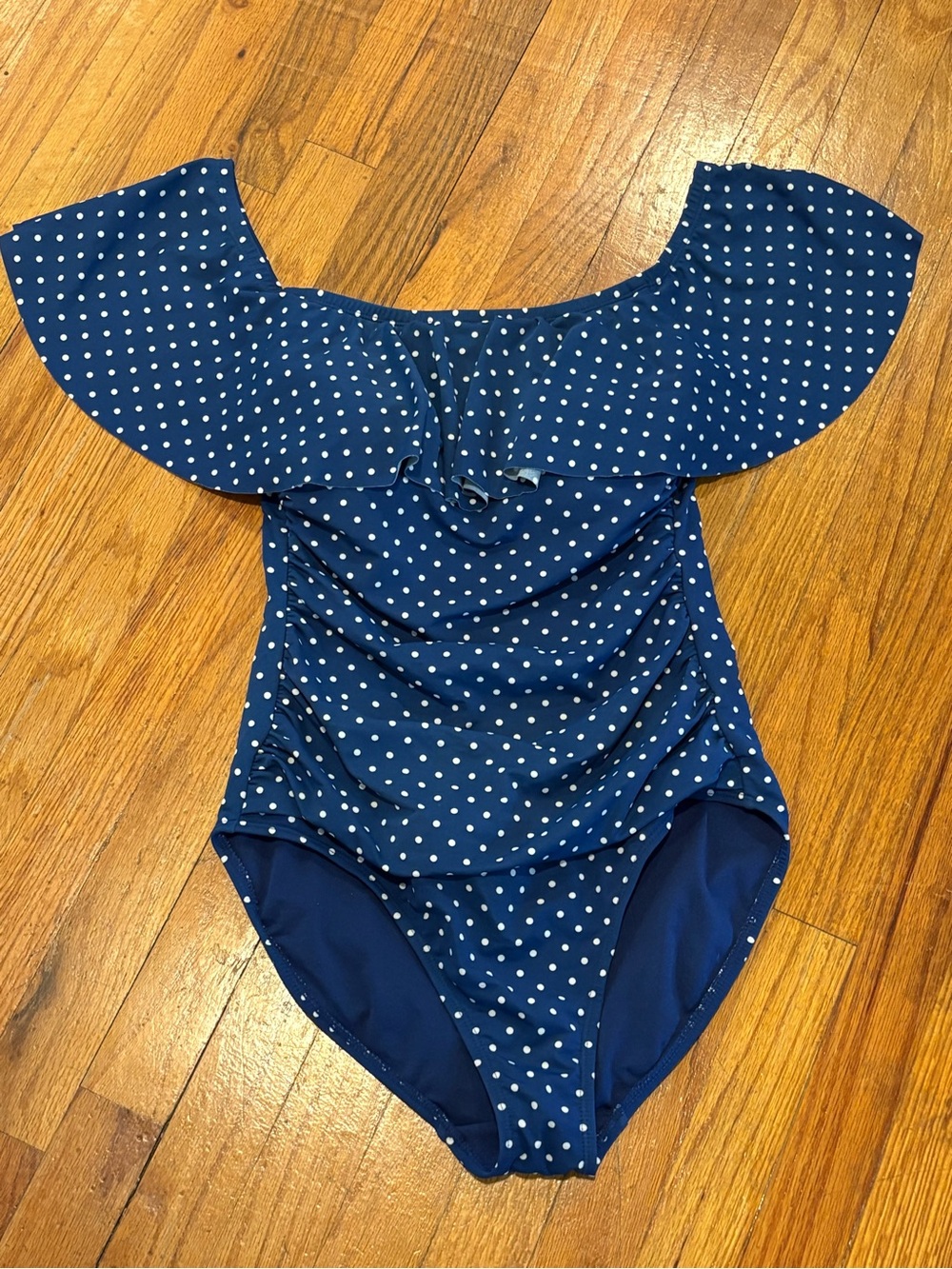Ralph Lauren Navy Blue Polka Dot One-Piece Swimsuit M